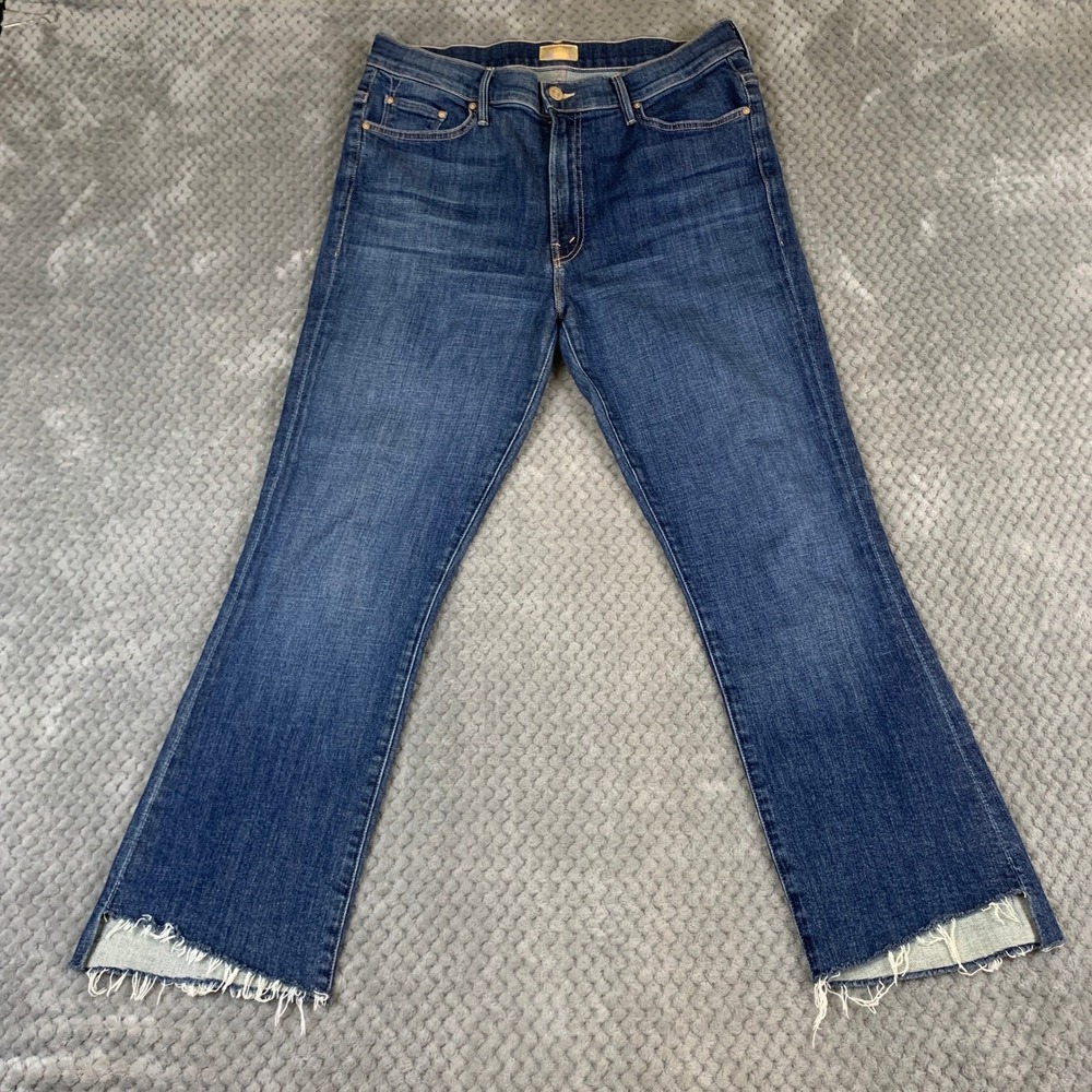 MOTHER Insider Crop Step Fray Jeans Womens 32 Girl Crush High Rise Flare